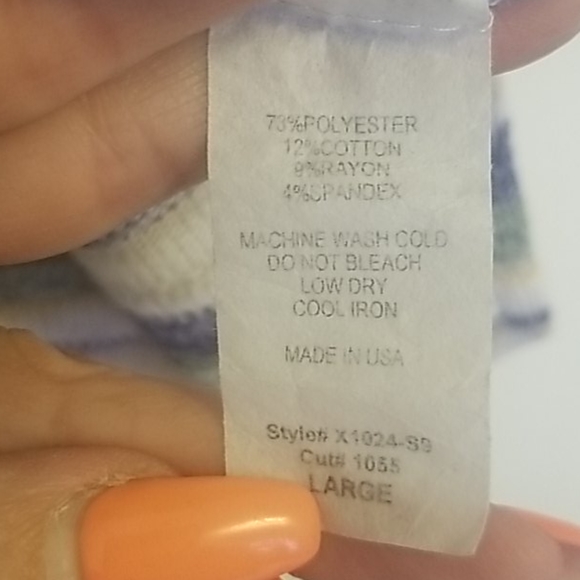 Lightweight sweater blue,green taupe, white stripe - Picture 4 of 5